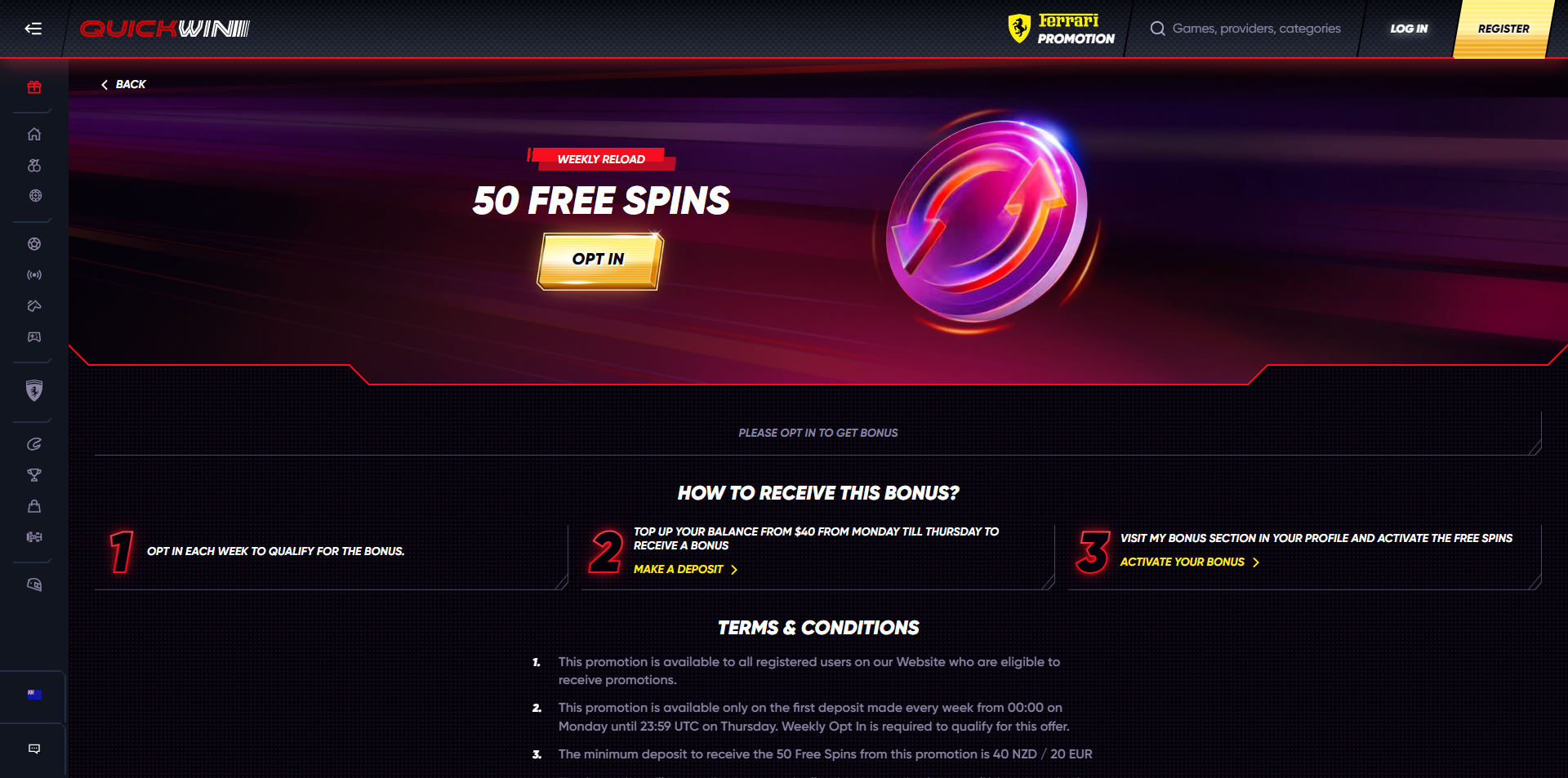 Screenshot der Quickwin Casino Oberfläche