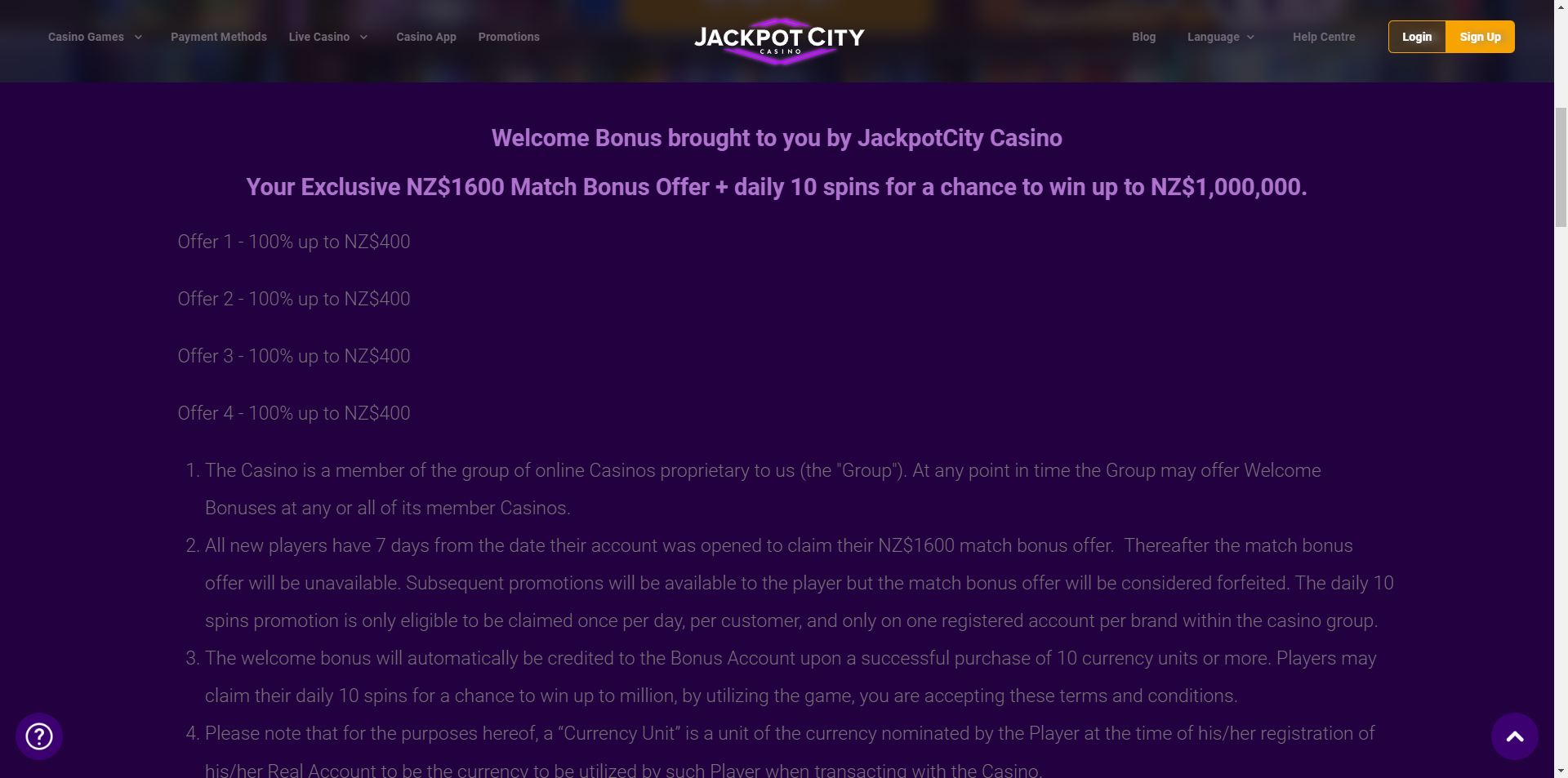 Jackpot City Casino interface showing game lobby and promotions