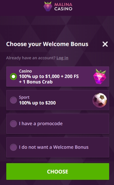 Malina casino bonus