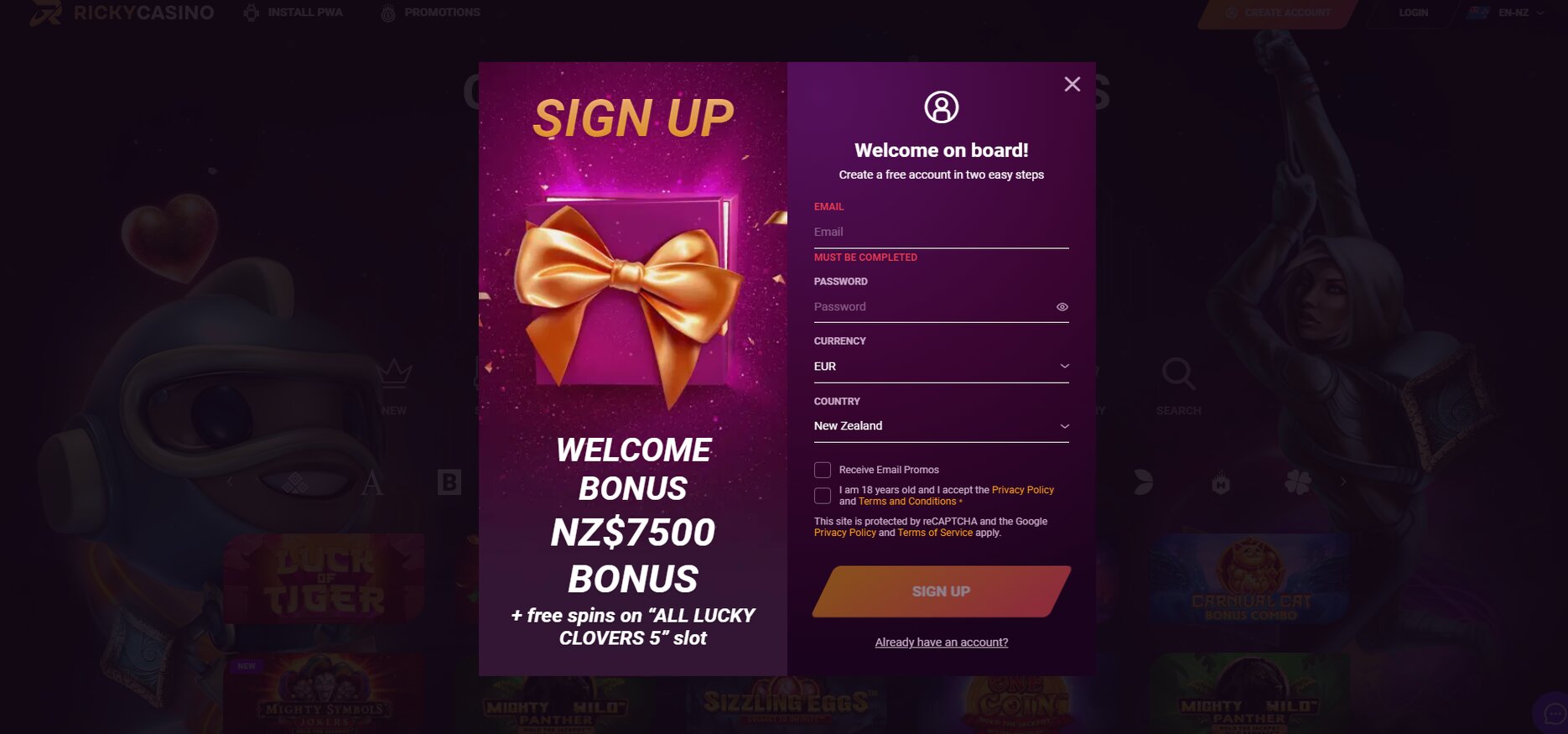 Ricky Casino Registration