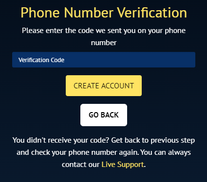 Viggoslots Registrierungsbildschirm