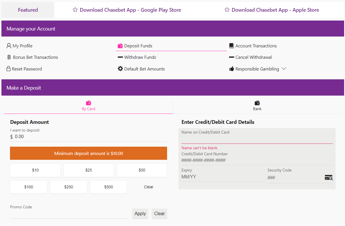 ChaseBet App Interface